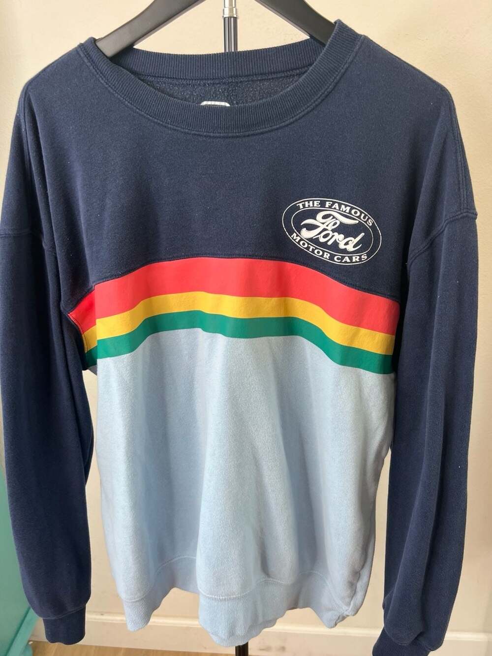 Ford The Famous Motor Cars Colorblock Rainbow Sweatshirt by Hybrid Apparel